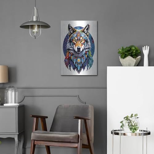 Celestial Wolf Metal Wall Art by Dean Russo 16x24