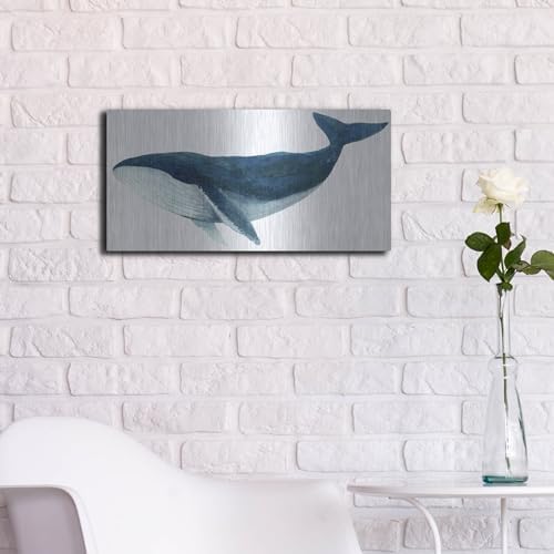 Humpback Whale Blue Metal Wall Art 24x12