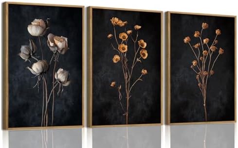 KISSFOX Moody Dried Flower Canvas Wall Art Set