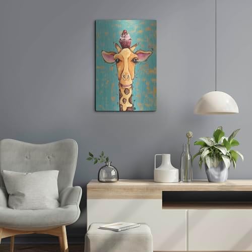 Giraffe With Cherry on Top Metal Wall Art 16x24 1