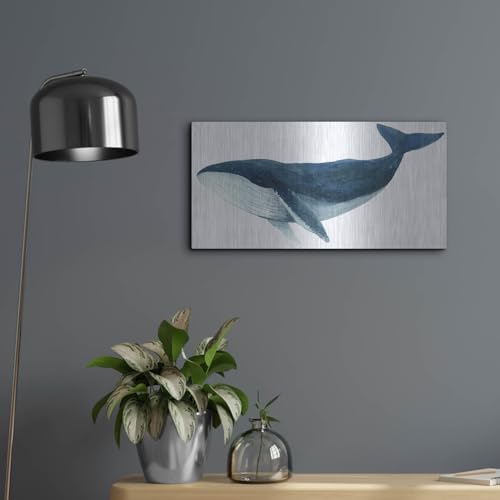 Humpback Whale Blue Metal Wall Art 24x12