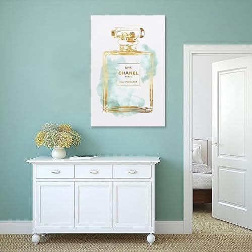 Fashion Luxury Perfume Bottle Gold Outline Light Green Decorative Painting