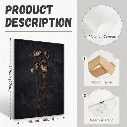Framed Black Moody Wildflowers Canvas Wall Art Set of 3