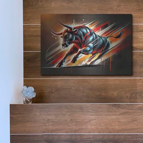 Charging Bull Metal Wall Art 16x12 Inches