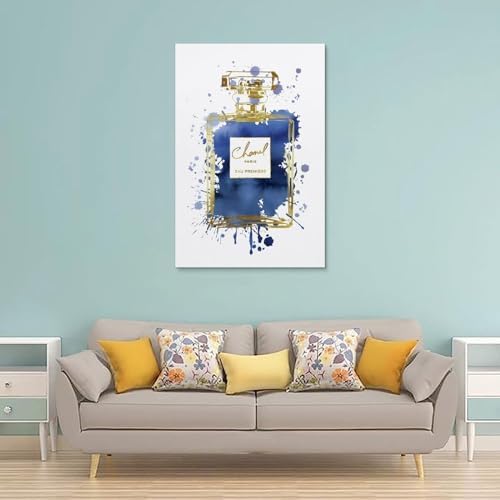 WEboL Modern Gold Inky Navy Blue Wall Art Print