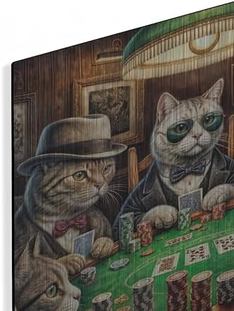 Cats Playing Poker Metal Wall Art 12x12