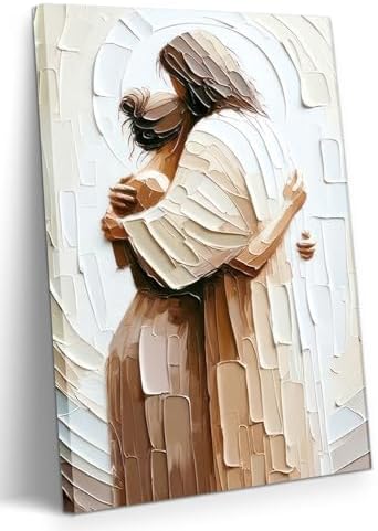 Jesus Embracing Woman Wall Art 12x16 Inch Framed Canvas Print