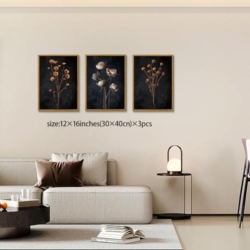 KISSFOX Moody Dried Flower Canvas Wall Art Set