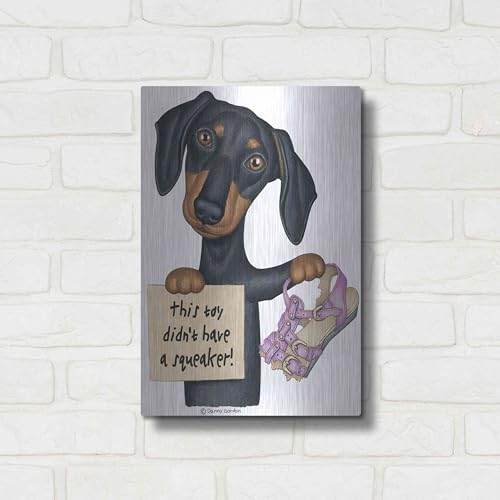 Squeaky Black Dachshund Metal Wall Art 12x16