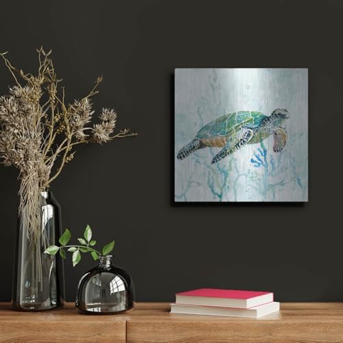 Sea Turtle Swim Metal Wall Art 12x12