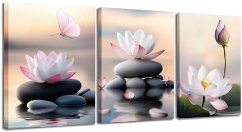 Arjun Pink Lotus Wall Art Canvas Zen Stones Black Art