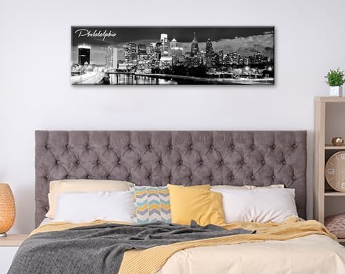 DJSYLIFE Philadelphia Skyline Canvas Art - 138x473 Black and White Cityscape Wall Decor
