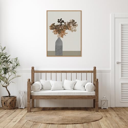 Amanti Art Framed Canvas Wall Art 42x32 Rust Brown Dried Flowers In Vase On Table 2 by Cartissi