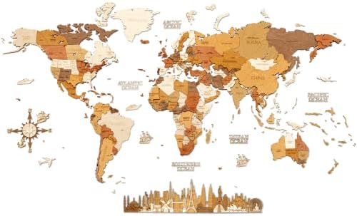 World Map Wooden Wall Art - 3D Design for Home Office and Bedroom