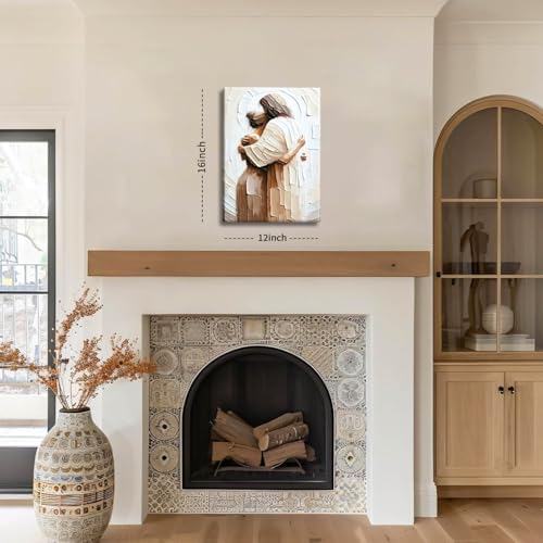 Jesus Embracing Woman Wall Art 12x16 Inch Framed Canvas Print