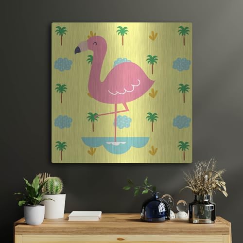 Cute Flamingo Metal Wall Art 24x24