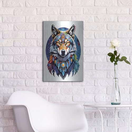 Celestial Wolf Metal Wall Art by Dean Russo 16x24