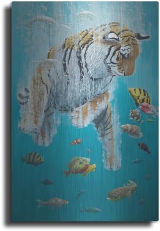 Diving Tiger Metal Wall Art by Heather Gauthier