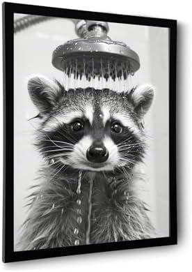 Funny Raccoon Wall Decor Poster - Black And White Framed Canvas Art