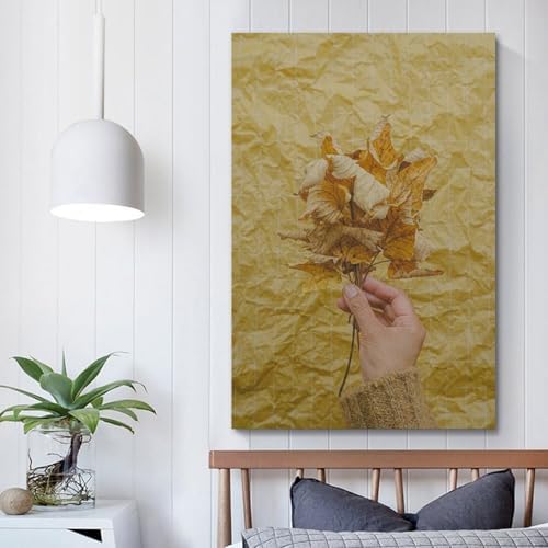 Dried Flower Hand On Yellow Background Canvas Poster 12x18inch