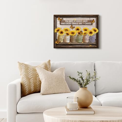 BolAurp Farmhouse Sunflower Wall Art 12x16 Inches Framed Canvas Print