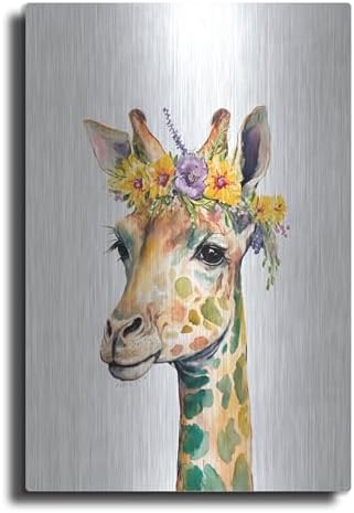 Giraffe With Flowers Metal Wall Art 16x24