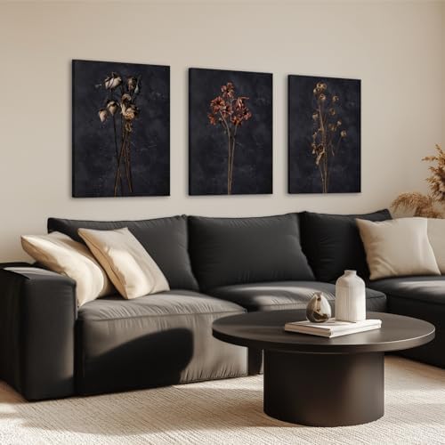 HLXRAE 3Pcs Dark Floral Canvas Wall Art