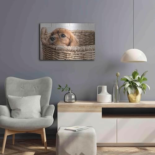 Puppy in a Laundry Basket Metal Wall Art 24x16