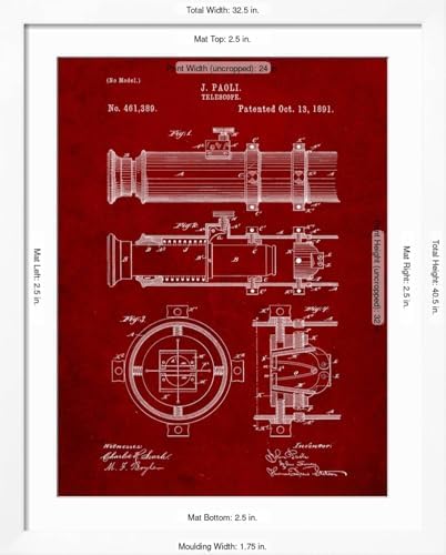 ART COM Wall Art Print Telescope Vintage Patent 1891 32 x 40 Frame