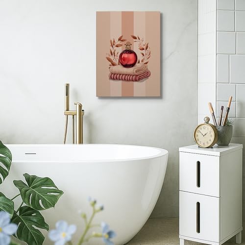 Autumn Floral Perfume Bottle Wall Art Red Brown Canvas