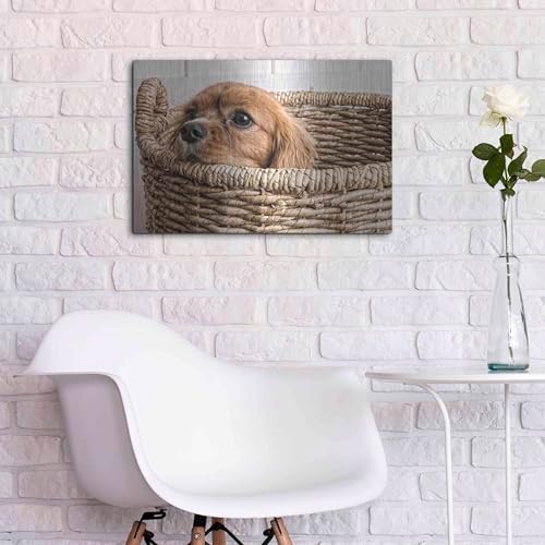 Puppy in a Laundry Basket Metal Wall Art 24x16