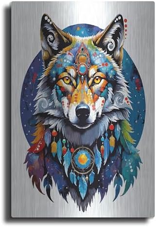 Celestial Wolf Metal Wall Art by Dean Russo 16x24