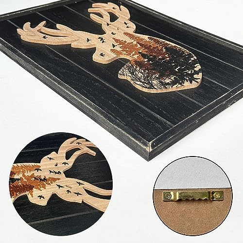 WAIU Deer Wall Decor Wood Framed Forest Scene Art Print Set of 2