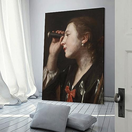Pietro Rotari Girl Through Telescope Art Poster Canvas Print Wall Art