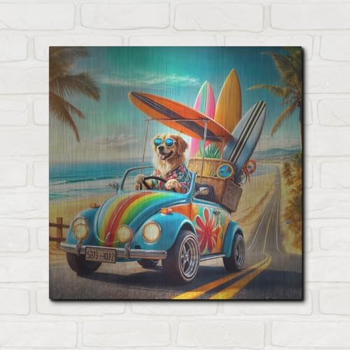 Beach Dog Surf Metal Wall Art 24x24