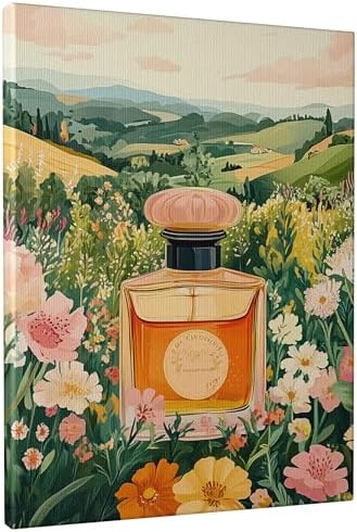 Yellow Peach Spring Floral Perfume Bottle Canvas Wall Art 12x16