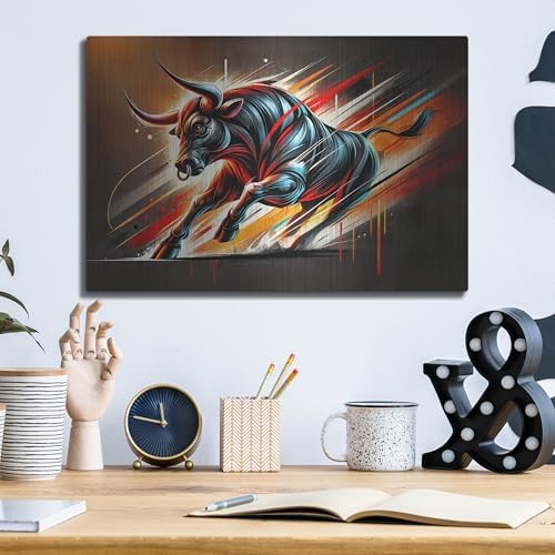 Charging Bull Metal Wall Art 16x12 Inches