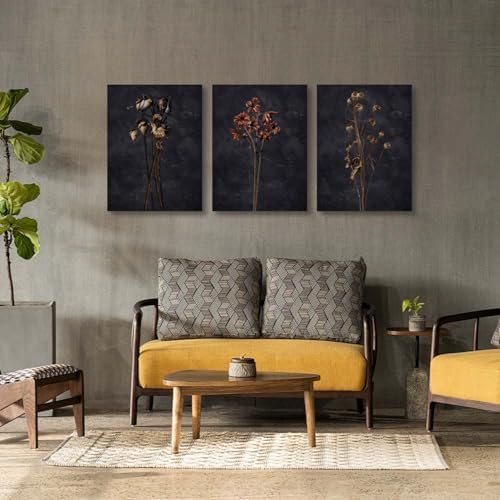 HLXRAE 3Pcs Dark Floral Canvas Wall Art