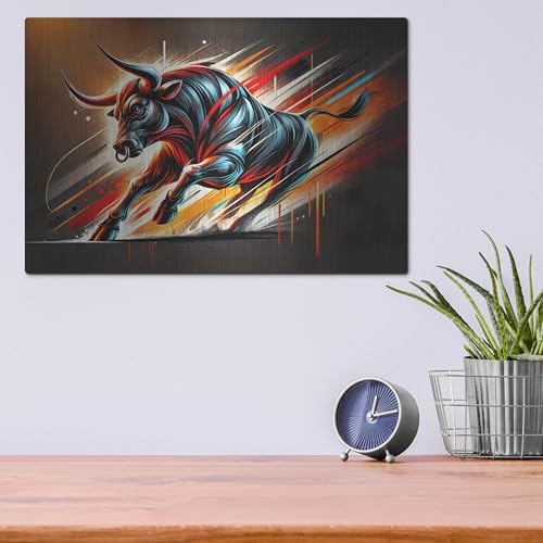 Charging Bull Metal Wall Art 16x12 Inches