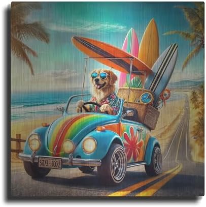 Beach Dog Surf Metal Wall Art 24x24