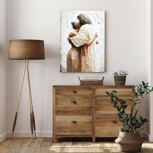 Jesus Embracing Woman Wall Art 12x16 Inch Framed Canvas Print
