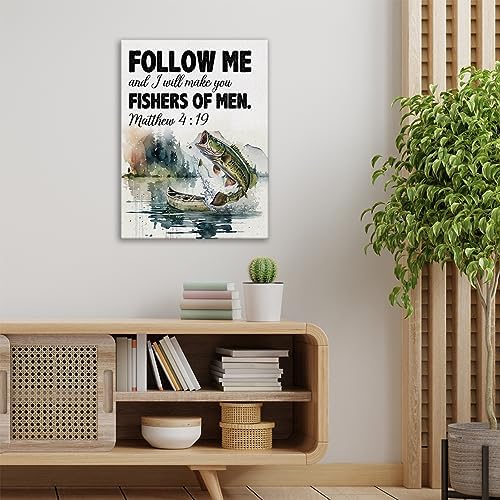 Christian Bible Verse Wall Art Canvas Frame Matthew 419 Fish Poster for Home Decor