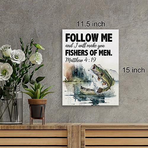 Christian Bible Verse Wall Art Canvas Frame Matthew 419 Fish Poster for Home Decor