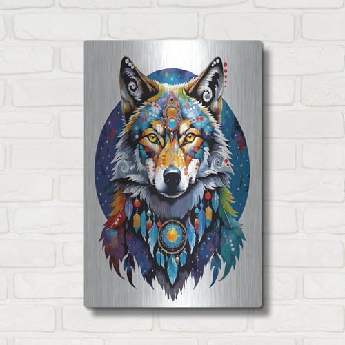 Celestial Wolf Metal Wall Art by Dean Russo 16x24