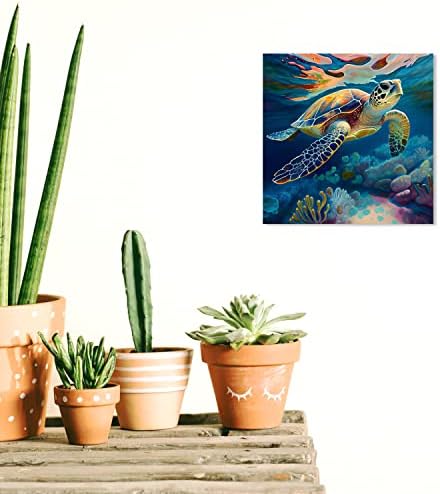 Wynwood Studio Sea Turtle Canvas Wall Art 12x12 Inches Blue Brown