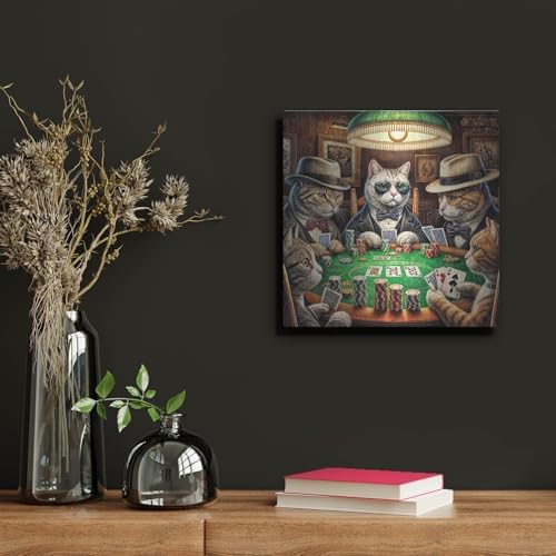 Cats Playing Poker Metal Wall Art 12x12