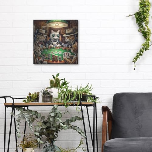 Cats Playing Poker Metal Wall Art 12x12
