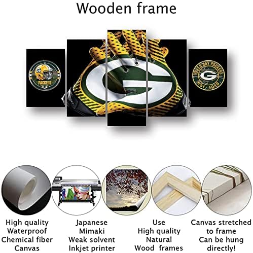 Green Bay Packers Football Poster Canvas Wall Art 5 Pieces