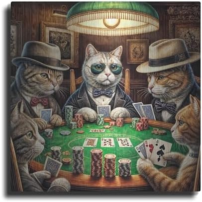 Cats Playing Poker Metal Wall Art 12x12