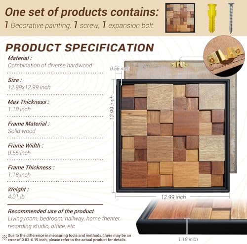 DQQWood 3D Nature Colored Solid Wood Mosaic Decorative Painting